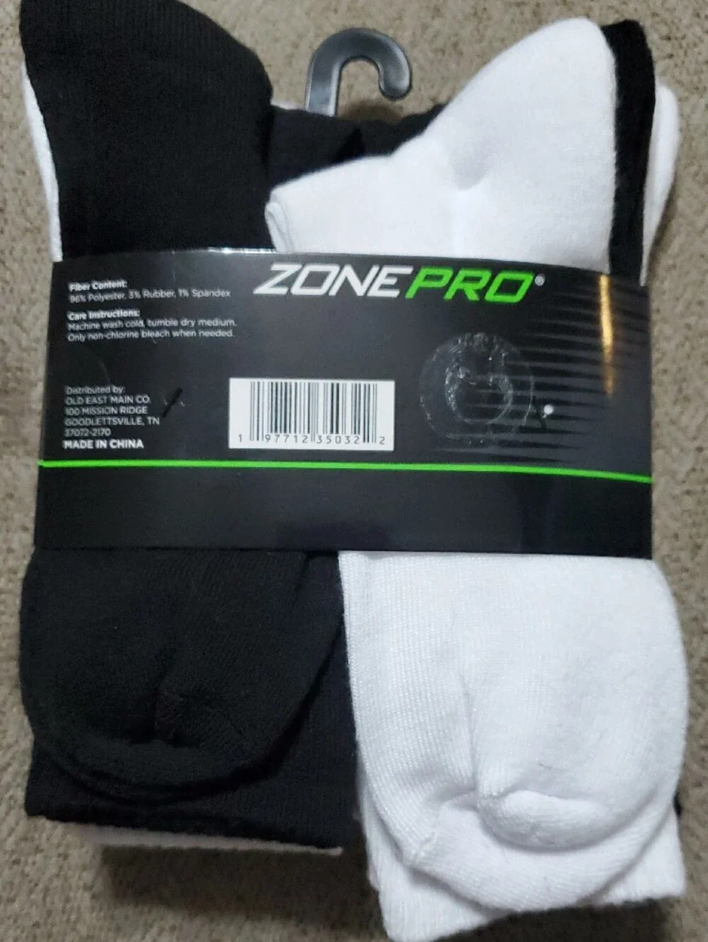 Zone Pro Men's Half Cushion Crew Socks - Black & White (6 Pack)